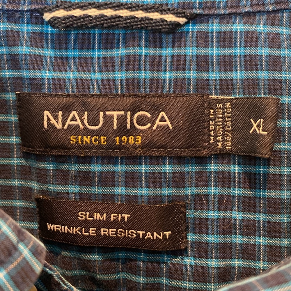 Nautica Men’s Long Sleeve Shirt.  XL Slim Fit. ‎ Wrinkle Free.  Blue Plaid - Picture 6 of 6